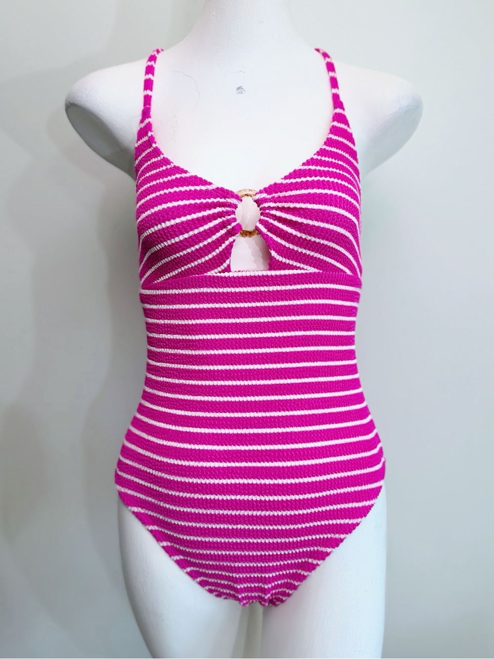 Lucky Brand Pink & White Striped One-Piece Swimsuit | Size Medium | EUC